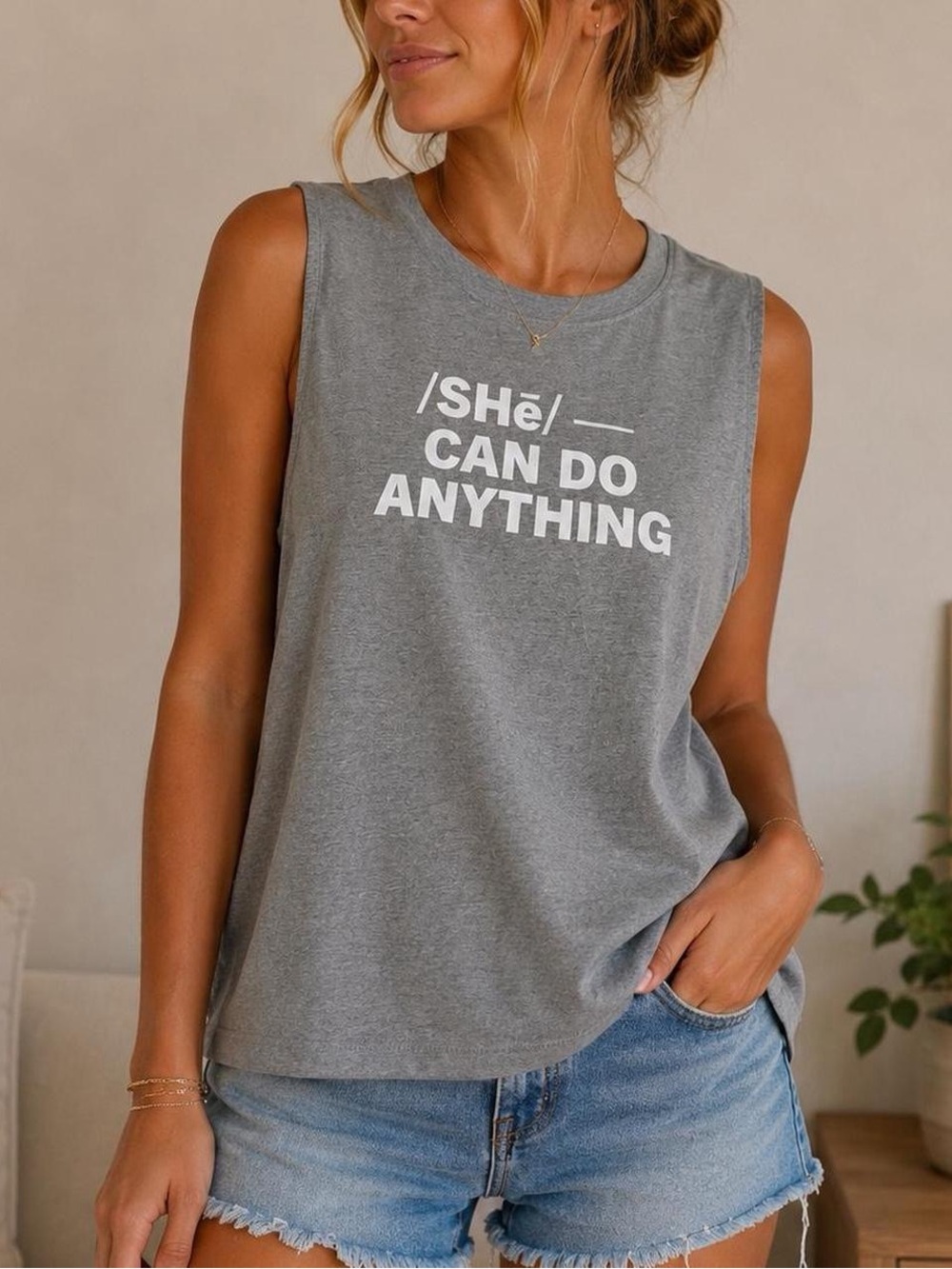 Fabletics She Can Do Anything Gray Muscle Tank Top XXS
